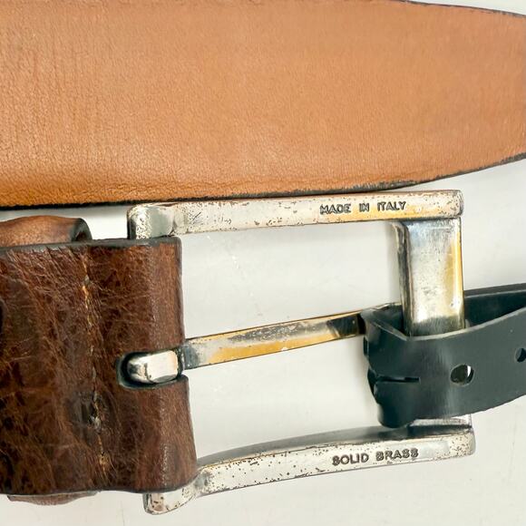 Vintage Trafalgar Brown Ostrich Print Leather Belt Size 42 Made in USA - Picture 4 of 10